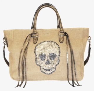 Sequin Skull Tote, Canvas Travel Bag With Sequin Skull - Tote Bag