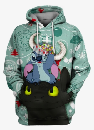 3d Stitch And Toothless In Christmas Tshirt - Hoodie