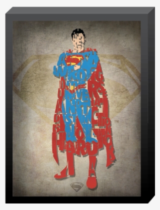 Dc Comics, Printed Glass "superman" Words In Shadowbox - Glass Painting Of Superman