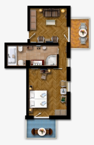 suite with bedroom and living room, balcony