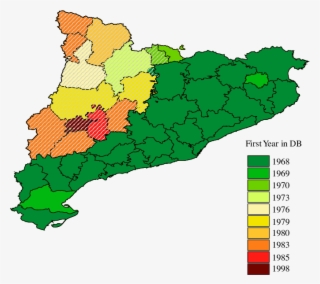 Map Of Catalonia And Start Year Of The Fire Database - Map