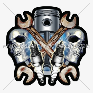 Skull Clipart Mechanic - Skull With Spark Plugs