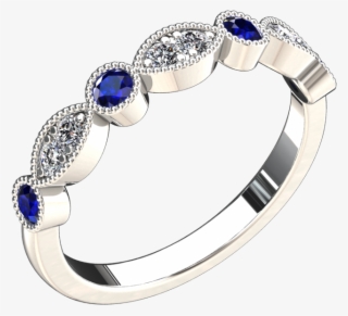 Vintage Style Lab Grown Blue Sapphire And Diamond Ring - Diamond