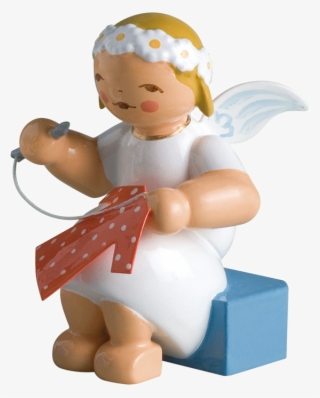 marguerite angel, sitting, with knitting needle and - wendt & kühn