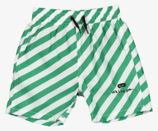 Swim Shorts, Vanilla & Grass Green, Diagonal Stripe - Swimsuit