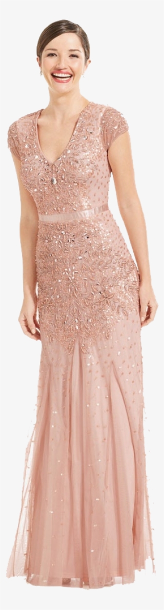 Adrianna Papell Blush Cap Sleeve Gown