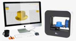 A Computer Showing Cad With A 3d Printer Printing The - Desktop Computer