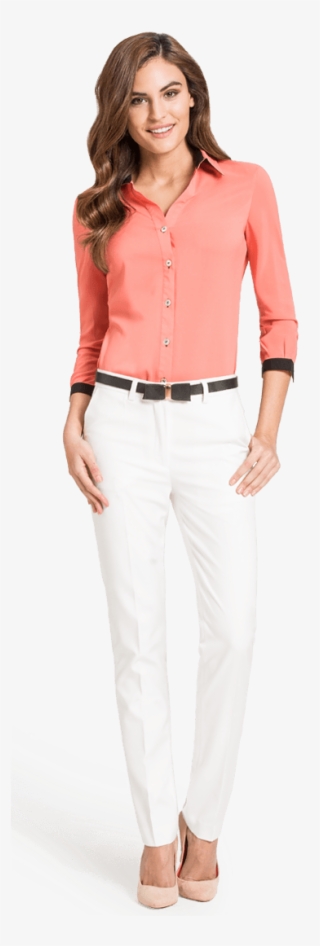 Coral Blouse With Black Trim - Formal Wear