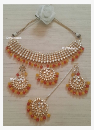 Kundan Choker In Adorable Yellow And Orange Combo,high - Necklace