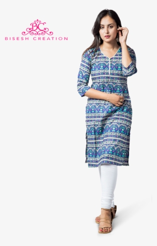 Blue Jaipuri Printed Pure Cotton Kurti With Cotton - Women Kurti And Leggings