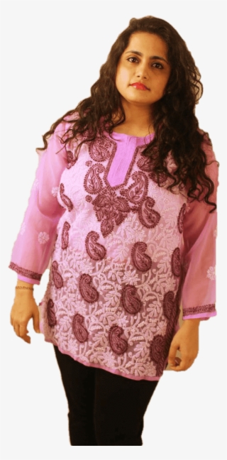 Lucknowi Short Kurti With Front Embroidery - Girl