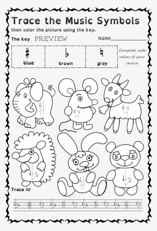 Funny Worksheets To Trace Basic Music Symbols For Younger - Cartoon