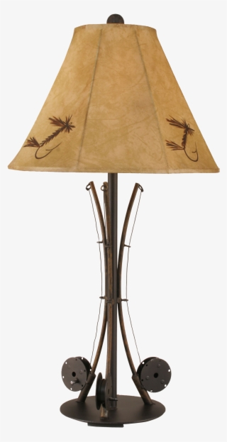 Rustic 3 Fishing Pole Table Lamp - Lampshade
