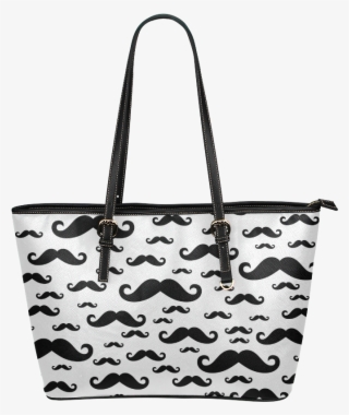 Black Handlebar Mustache / Moustache Pattern Leather - Tote Bag