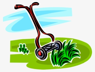 Vector Illustration Of Yard Work Push Lawn Mower Cuts - Lawn Mower And Grass Clipart