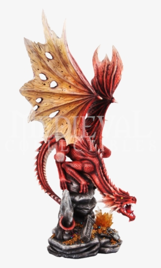 Roaring Red Dragon With Treasure Statue - Statue