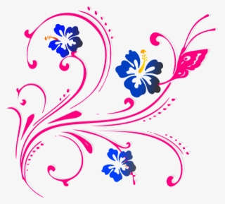 Butterfly Scroll Pink Clip Art - Blue Flower Vector Png
