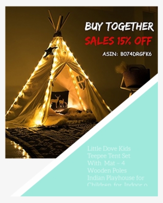 Little Dove Kids Teepee Tent Set With Mat 4 Wooden - Tents With Fairy Lights