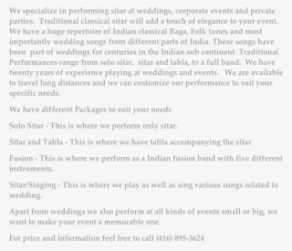We Specialize In Performing Sitar At Weddings, Corporate - Document