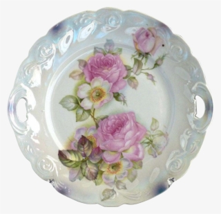 Antique Cake Plate Heirloom Roses Bavaria Lusterware - Ceramic
