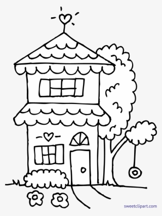 Backyard Clipart Black And White - Cute House Coloring Page