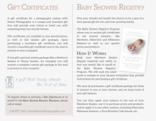 Gift Certificates Baby Shower Registry Haven Photography - Document