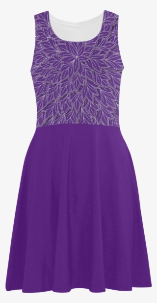 Royal Purple Leaf Pattern With Solid Purple Skirt, - Day Dress