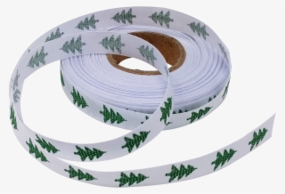 White Ribbon With Green Tree Design - Christmas Tree
