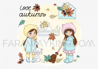 Autumn Leaves Fall Season Children Vector Illustration - Autumn