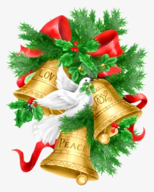 Christmas Pine Branch Golden Bells And Doves Png Clipart - Christmas Day
