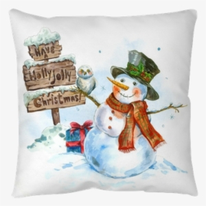 Watercolor Greeting Card With Snowman Throw Pillow - Watercolor Christmas Cards With Snowman