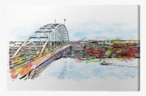 Watercolor Splash With Sketch Illustration Of Famous - Illstration Of Portland Oregon