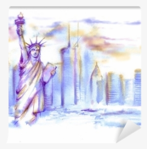 Hand-drawn Watercolor Drawing Of The American Landscape - Interestprint Hand-drawn Watercolor The Statue Of Liberty