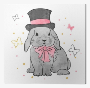 Cute Watercolor Rabbit Boy With Bow And Hat - Conejo Princesa