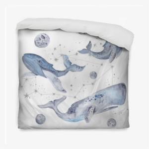 Watercolor Illustration With Whales And Stars Duvet - Whales Illustrations
