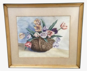 Etheridge, Basket Of Tulips Floral Still Life Watercolor - Watercolor Painting