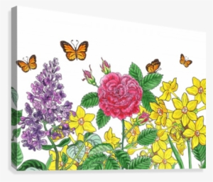 Flowers And Butterflies Watercolor Garden Canvas Print - Watercolor Painting