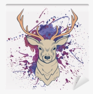 Vector Grunge Illustration Of Deer With Watercolor - Purple Deaddress Shower Curtain