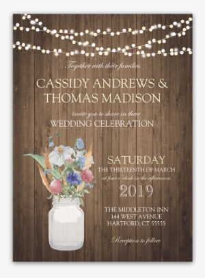 Rustic Mason Jar Wheat Wildflower Wedding Invitations - Png Mason Jar Lights
