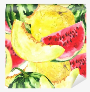 Watercolor Seamless Background With Melon And Watermelon - Watermelon