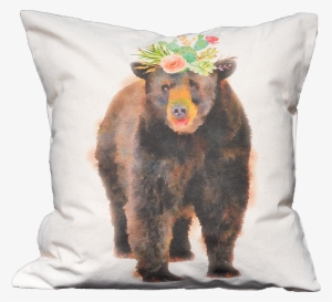 Watercolor Floral Bear - Cushion