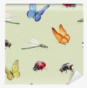 Seamless Pattern With Watercolor Insects Illustrations - Illustration