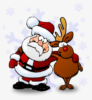 Santa Reindeer Hug - Santa And Rudolph Cartoon