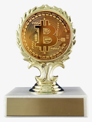 Bitcoin Logo Trophy On Flat White Marble - Trophy