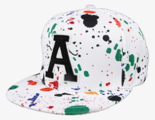 A White Snapback Cap With Abstract Drops Of Colorful - Cap