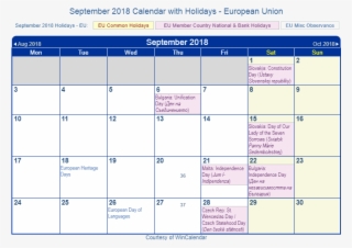 2018 September Printable Calendar Holidays - Fecha De Carnaval 2019 Ecuador