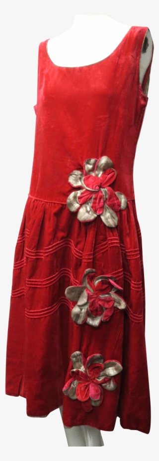 This Is An Early 1920s, Rose Colored, Pane Silk Velvet - Day Dress