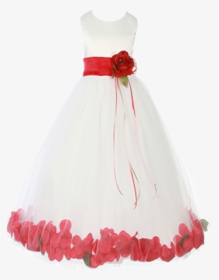 Red Satin & Tulle Flower Petal Dress W Sash - Girl