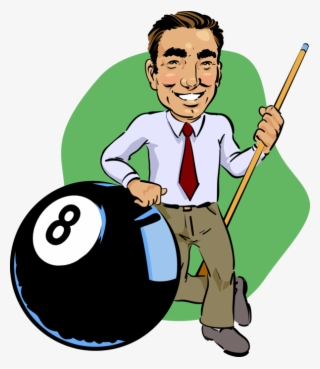 Vector Illustration Of Game Of Pocket Billiards Pool - Cartoon Pool Player