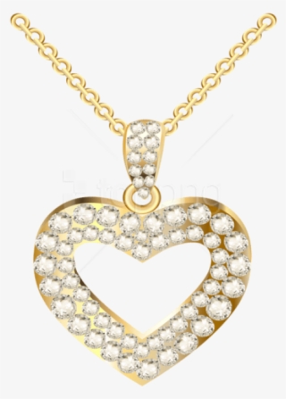 Free Png Download Golden Heart Necklace With Diamonds - Heart Necklace Gold Png